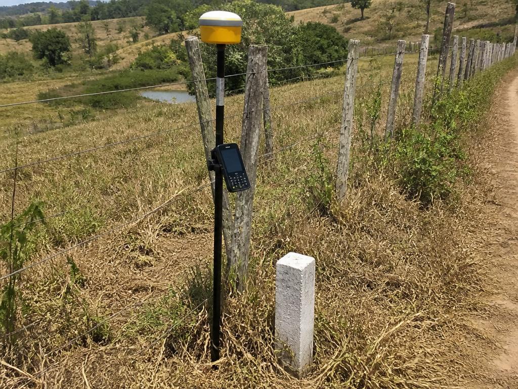 Receptor GPS geodésico em marco de divisa rural